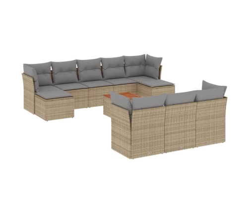 Juego de sofás jardín con cojines beige mezcla 11 pzas ratán PE
