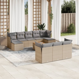 Juego de sofás jardín con cojines beige mezcla 11 pzas ratán PE