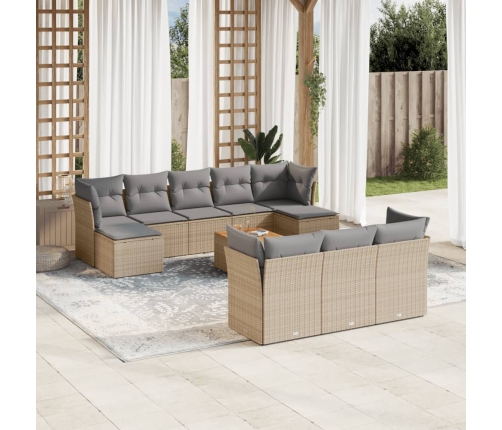 Juego de sofás jardín con cojines beige mezcla 11 pzas ratán PE