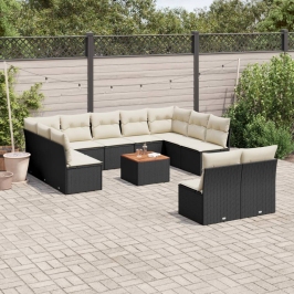 Set de sofás de jardín 12 piezas cojines ratán sintético negro