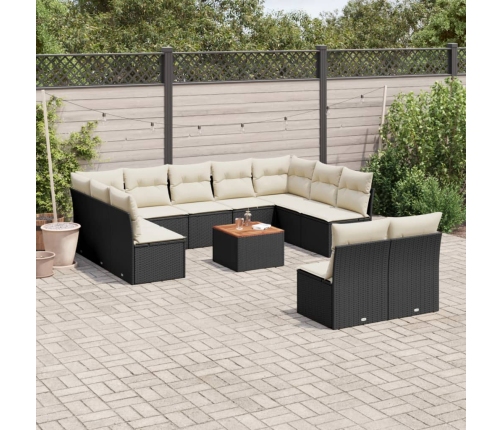 Set de sofás de jardín 12 piezas cojines ratán sintético negro