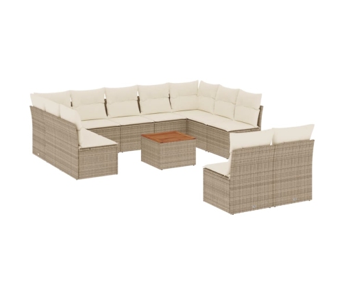 Set de sofás de jardín 12 pzas y cojines ratán sintético marrón
