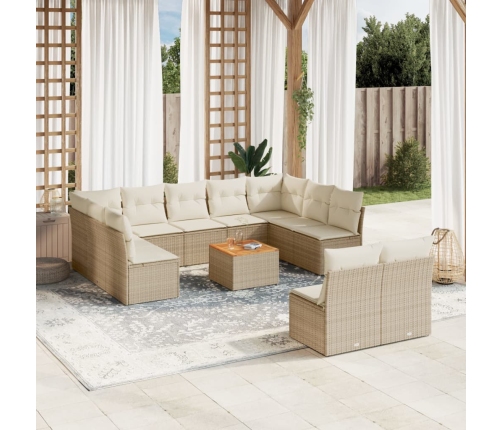 Set de sofás de jardín 12 pzas y cojines ratán sintético marrón