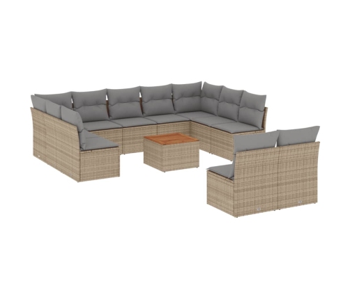 Juego de sofás jardín con cojines beige mezcla 12 pzas ratán PE