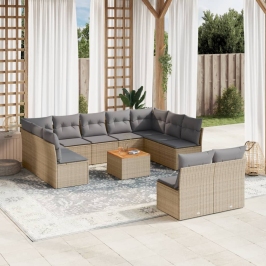 Juego de sofás jardín con cojines beige mezcla 12 pzas ratán PE