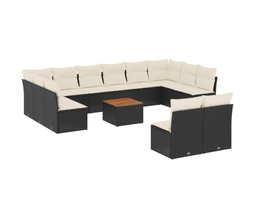 Set de sofás de jardín y cojines 13 pzas ratán sintético negro