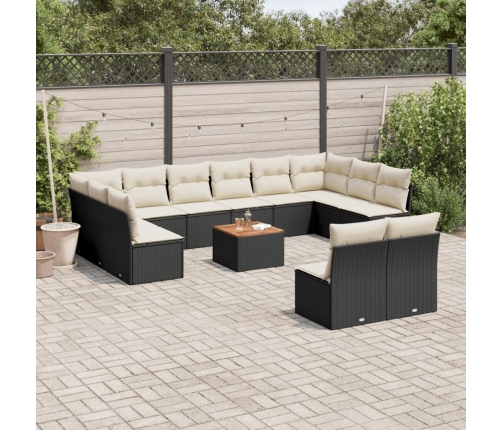 Set de sofás de jardín y cojines 13 pzas ratán sintético negro