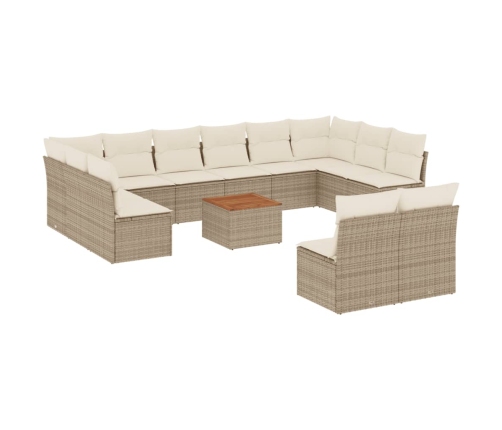Set sofás de jardín con cojines 13 pzas ratán sintético beige