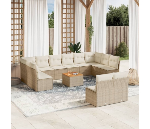 Set sofás de jardín con cojines 13 pzas ratán sintético beige