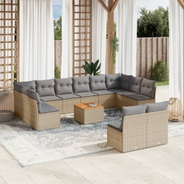 Juego de sofás jardín con cojines beige mezcla 13 pzas ratán PE