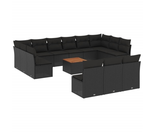 Set sofás de jardín 14 pzas con cojines ratán sintético negro