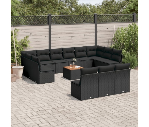 Set sofás de jardín 14 pzas con cojines ratán sintético negro