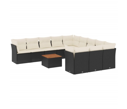 Set de sofás de jardín 12 piezas cojines ratán sintético negro