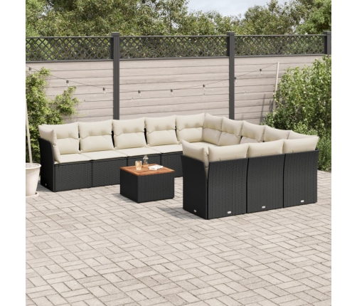 Set de sofás de jardín 12 piezas cojines ratán sintético negro