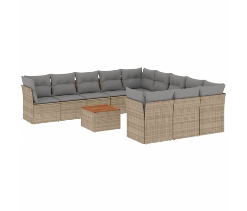 Juego de sofás jardín con cojines beige mezcla 12 pzas ratán PE