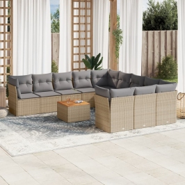 Juego de sofás jardín con cojines beige mezcla 12 pzas ratán PE