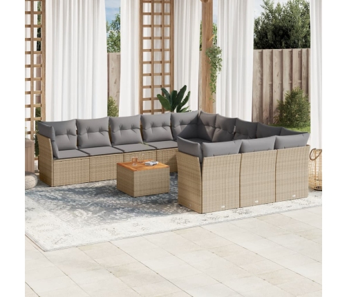 Juego de sofás jardín con cojines beige mezcla 12 pzas ratán PE