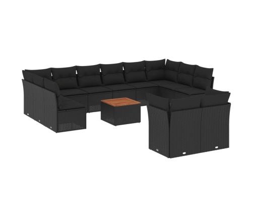 Set de sofás de jardín y cojines 13 pzas ratán sintético negro