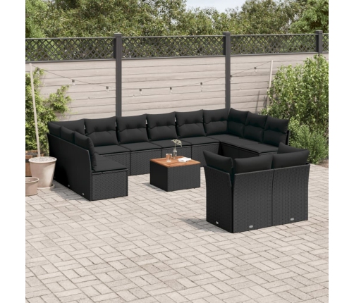 Set de sofás de jardín y cojines 13 pzas ratán sintético negro