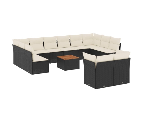 Set de sofás de jardín y cojines 13 pzas ratán sintético negro