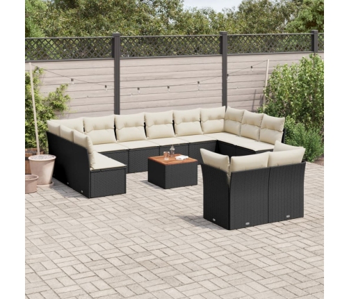 Set de sofás de jardín y cojines 13 pzas ratán sintético negro