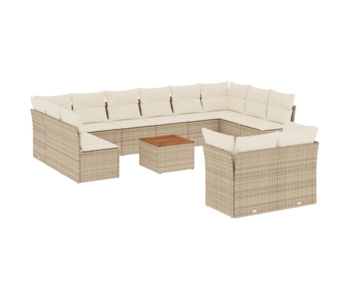Set sofás de jardín con cojines 13 pzas ratán sintético beige