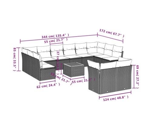 Set sofás de jardín con cojines 13 pzas ratán sintético beige