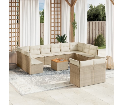 Set sofás de jardín con cojines 13 pzas ratán sintético beige