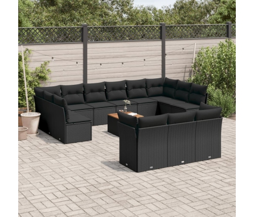 Set sofás de jardín 14 pzas con cojines ratán sintético negro