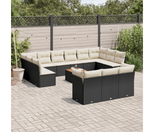 Set sofás de jardín 14 pzas con cojines ratán sintético negro