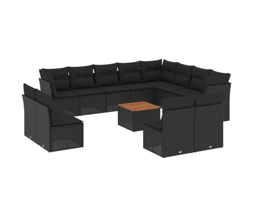 Set de sofás de jardín y cojines 13 pzas ratán sintético negro