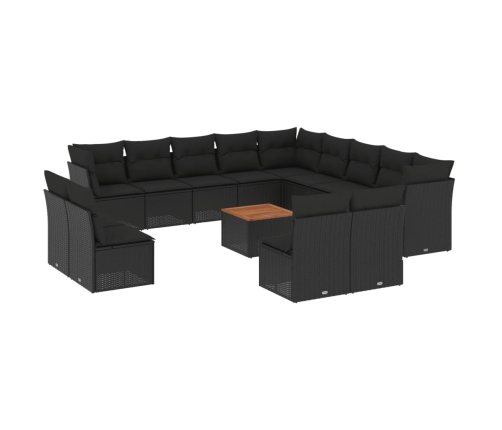 Set sofás de jardín 14 pzas con cojines ratán sintético negro