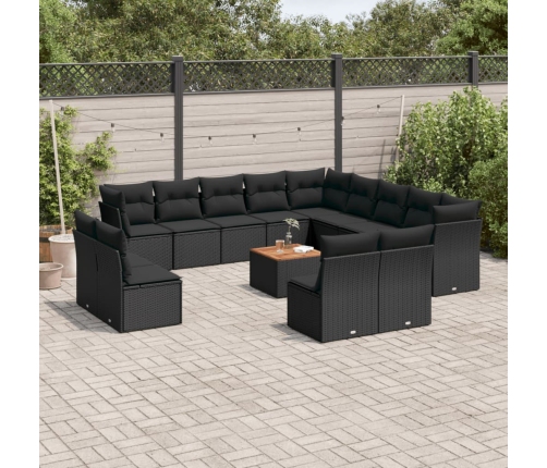 Set sofás de jardín 14 pzas con cojines ratán sintético negro