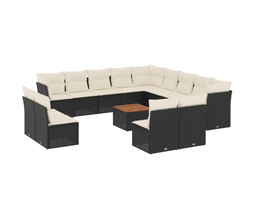 Set de sofás de jardín y cojines 14 pzas ratán sintético negro