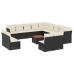 Set de sofás de jardín y cojines 14 pzas ratán sintético negro