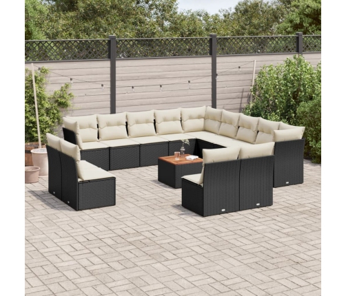 Set de sofás de jardín y cojines 14 pzas ratán sintético negro