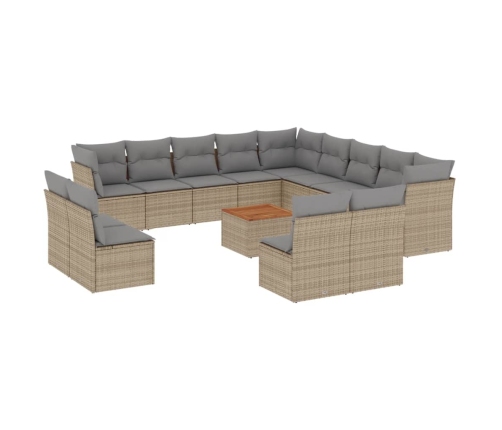 Set sofás jardín 14 pzas y cojines ratán sintético beige mezcla