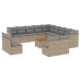 Set sofás jardín 14 pzas y cojines ratán sintético beige mezcla