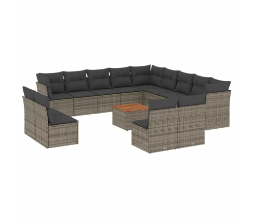 Set de sofás de jardín 14 pzas con cojines ratán sintético gris