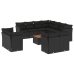Set de sofás de jardín 12 piezas cojines ratán sintético negro