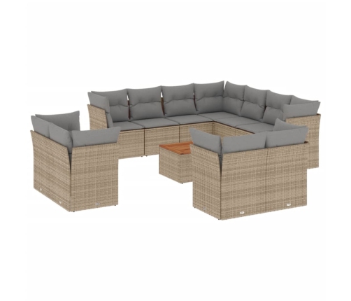 Juego de sofás jardín con cojines beige mezcla 12 pzas ratán PE
