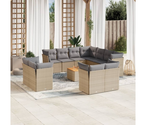 Juego de sofás jardín con cojines beige mezcla 12 pzas ratán PE
