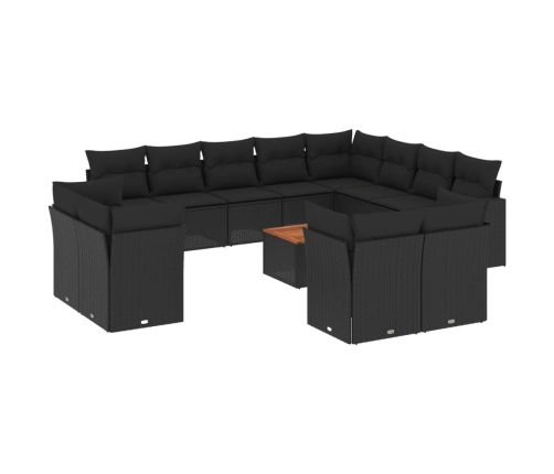 Set de sofás de jardín y cojines 13 pzas ratán sintético negro