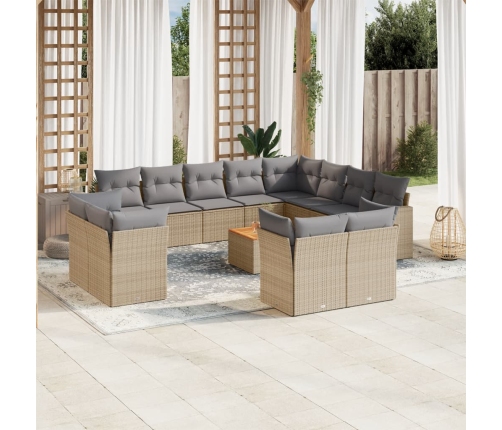 Juego de sofás jardín con cojines beige mezcla 13 pzas ratán PE