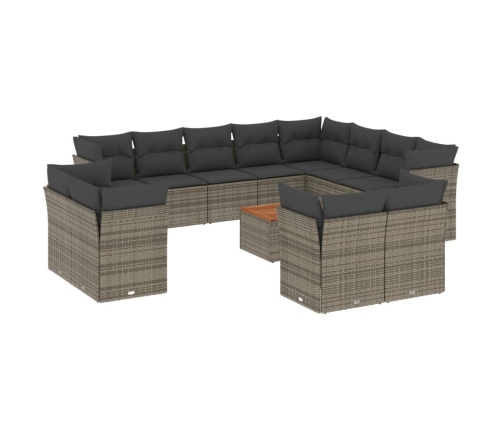 Set sofás de jardín con cojines 13 piezas ratán sintético gris