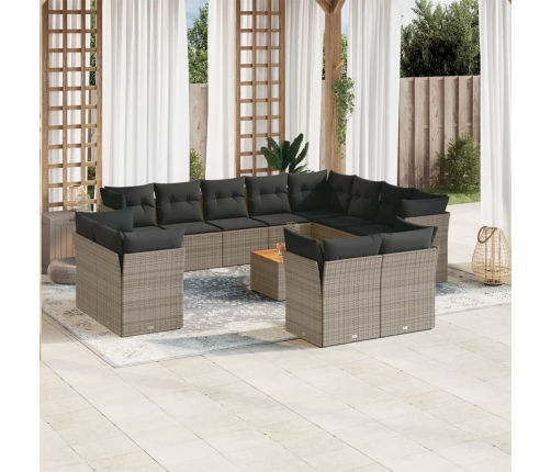 Set sofás de jardín con cojines 13 piezas ratán sintético gris