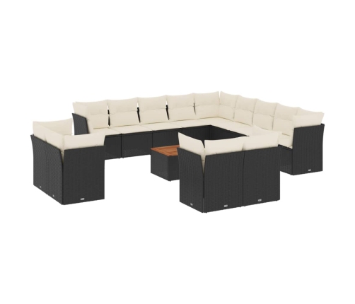Set sofás de jardín 14 pzas con cojines ratán sintético negro