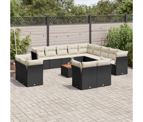 Set sofás de jardín 14 pzas con cojines ratán sintético negro