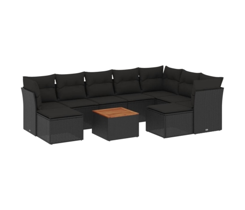 Set de sofás de jardín 10 pzas cojines ratán sintético negro