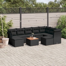 Set de sofás de jardín 10 pzas cojines ratán sintético negro